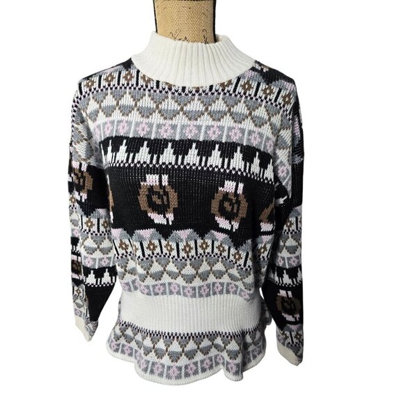 Vintage Fair Isle Grey Pink Cinched Waist Sweater - Picture 1 of 11
